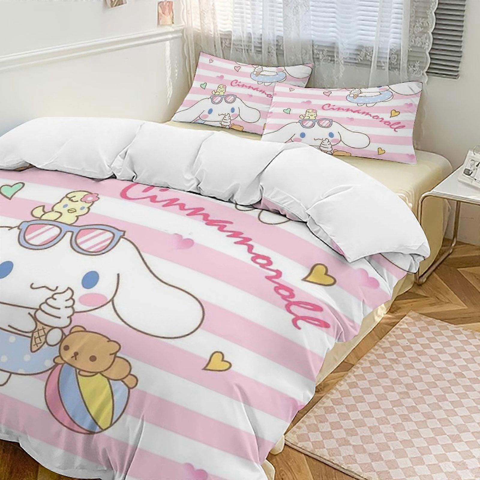 Zm362 Cinnamoroll 3-Piece Twin Bed Set - Includes 1 Single Comforter And 2 Pillowcases Bedding - Fade Resistant Microfiber - Cinnamoroll Lc362