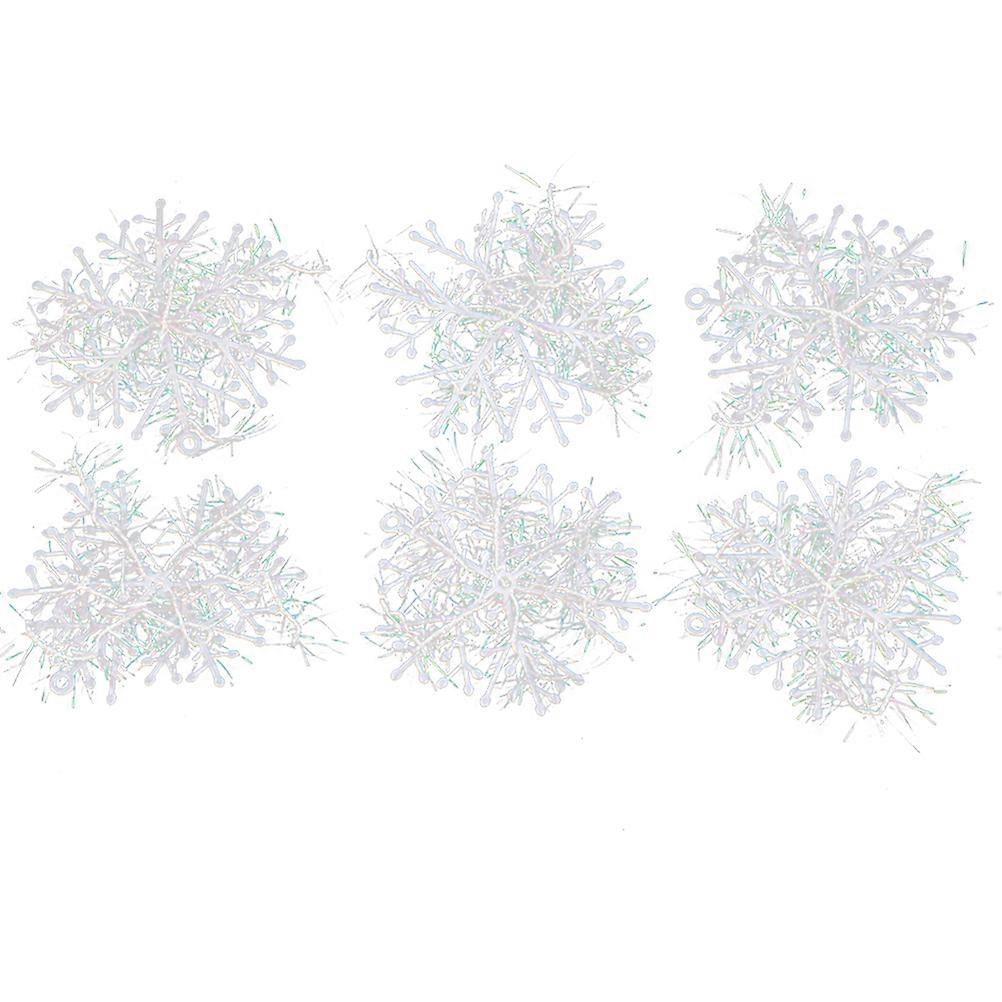 30pcs White Glittered Snowflakes Plastic Snowflakes Christmas Ornaments with Hanging String