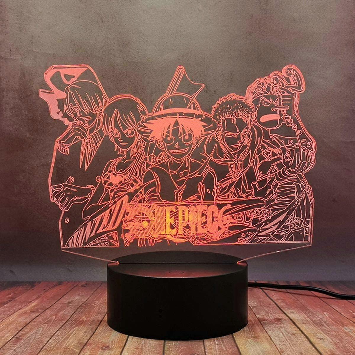 SBSG One Piece Luffy 3D Illusion Night Light Lamp Smart Touch, RGB Effect USB Cable Powered Creative 3D Japanese Anime Lamp