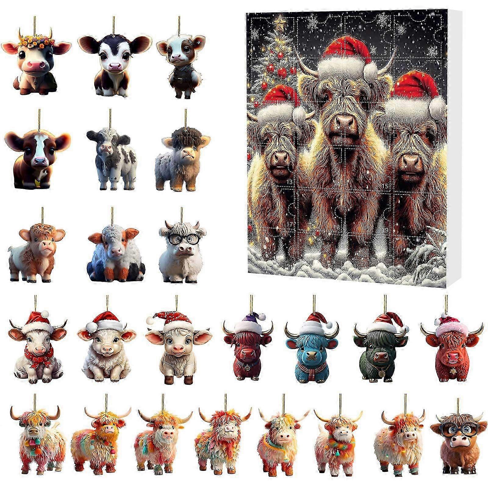 Christmas Advent Calendar 2024 24 Days Of Christmas Advent Calendar With  Cow Christmas Ornament  Cow Pendants Surprise Christmas Countdown Calendars