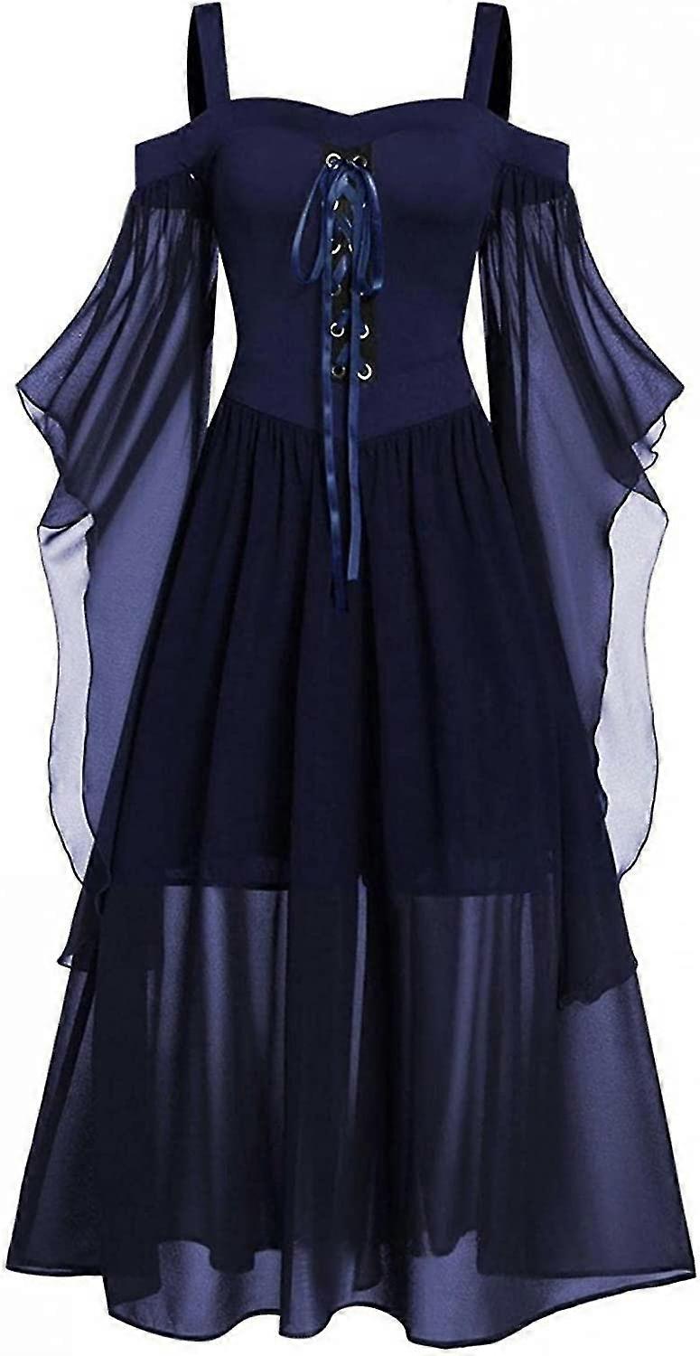 פרפר שרוול שמלת מקסי לנשים ימי הביניים פאנק בגדים גותיים סקסי ליל כל הקדושים תחפושות כתף קרה שמלות מחוך SHZNV