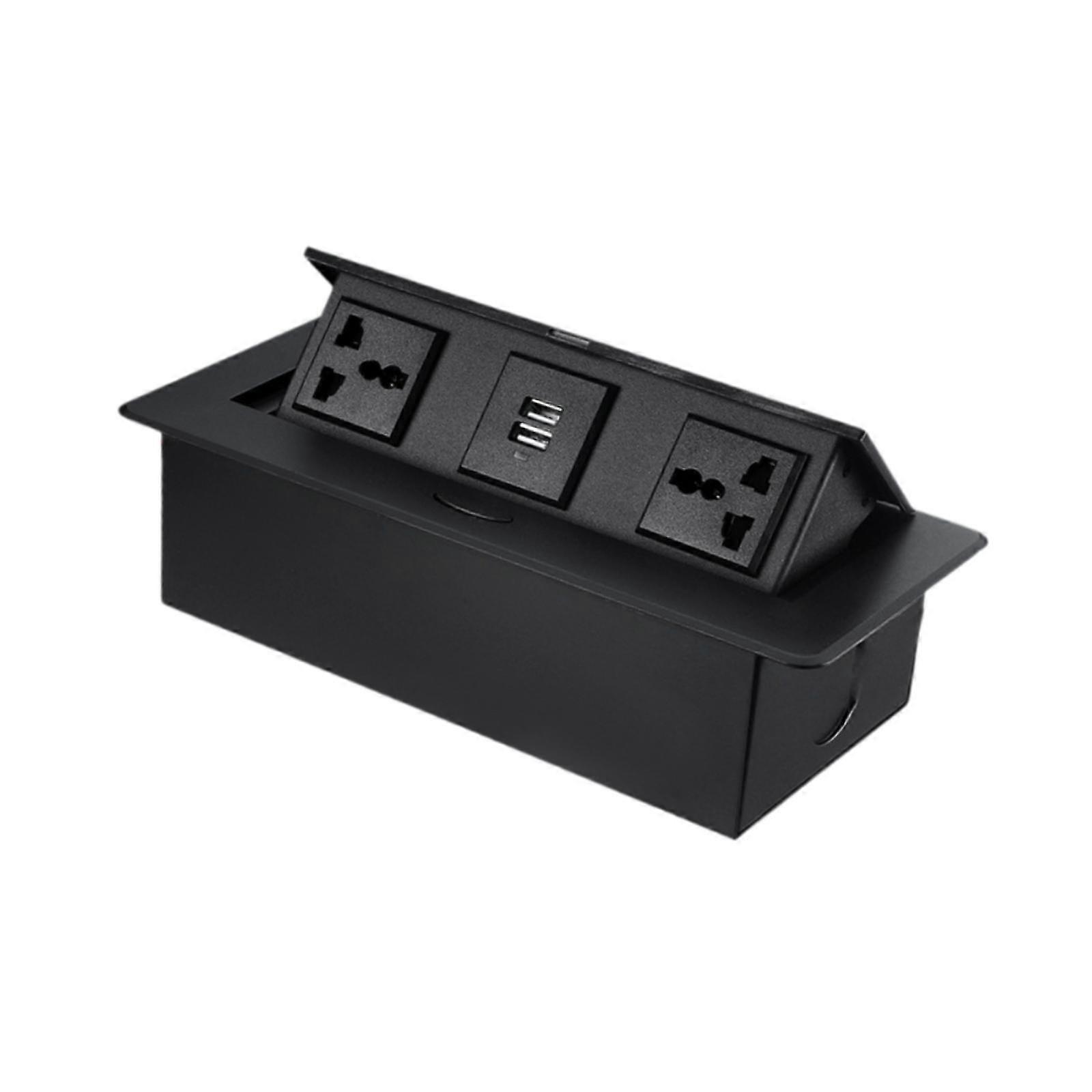 Hidden Outlet Socket Countertop Recessed Computer Table Embedded Power Strip Black