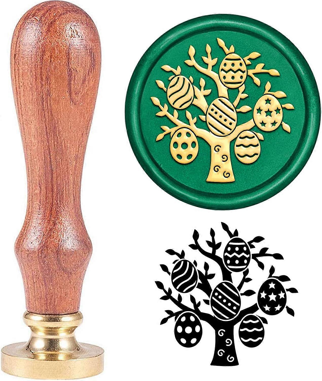 Wax Seal Stamp Easter Theme Tree Eggs Pattern Seal Stamp with 1.2" Replaceable Brass Head Wooden Handle for Easter Party Invitation Envelope Gift Card