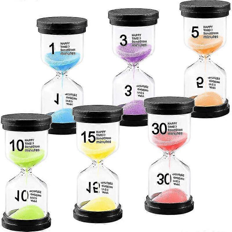 Set Of 6 Colored Clear Glass Hourglass Hourglasses 1min/3min/5min/10min/15min/30min - Hourglass Timer Timer Kitchen Timer Teeth Brushing Timer