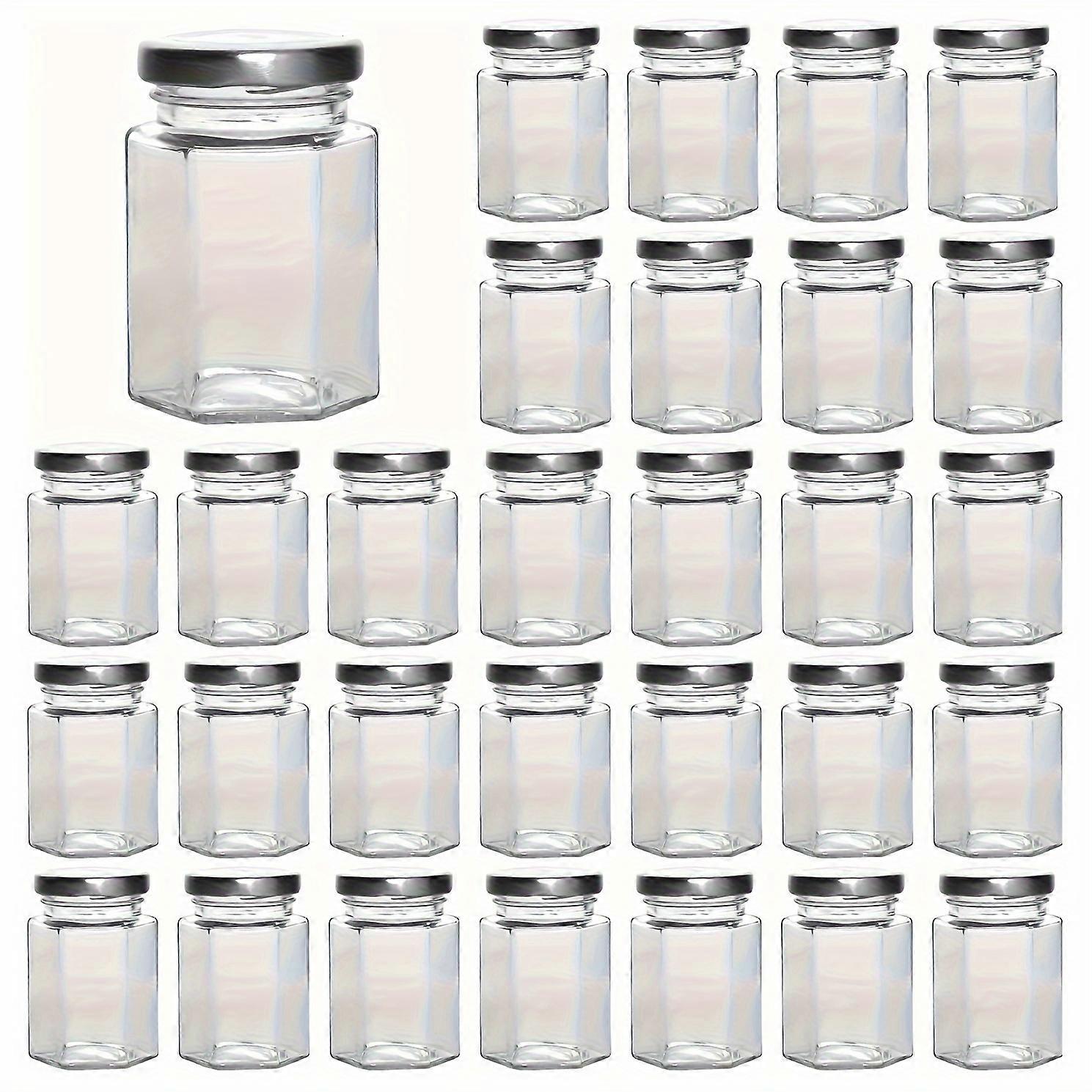 30pcs Storage Jars, Transparent Glass Food Sealed Storage Jar With Lids, 4oz Hexagonal Silvery Cap, For Jam, Jelly And Honey, For Gift, Crafts And Par