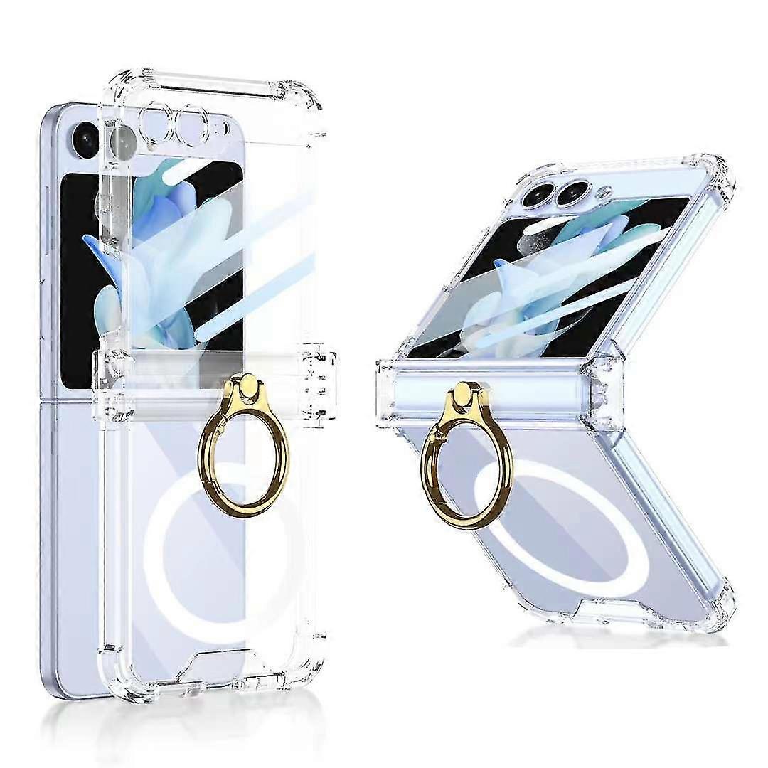 Capa Magsafe Transparente para Samsung Galaxy Z Flip 5 com Suporte de Anel - Capa à Prova de Choque TPU + Protetor de Tela Pequena