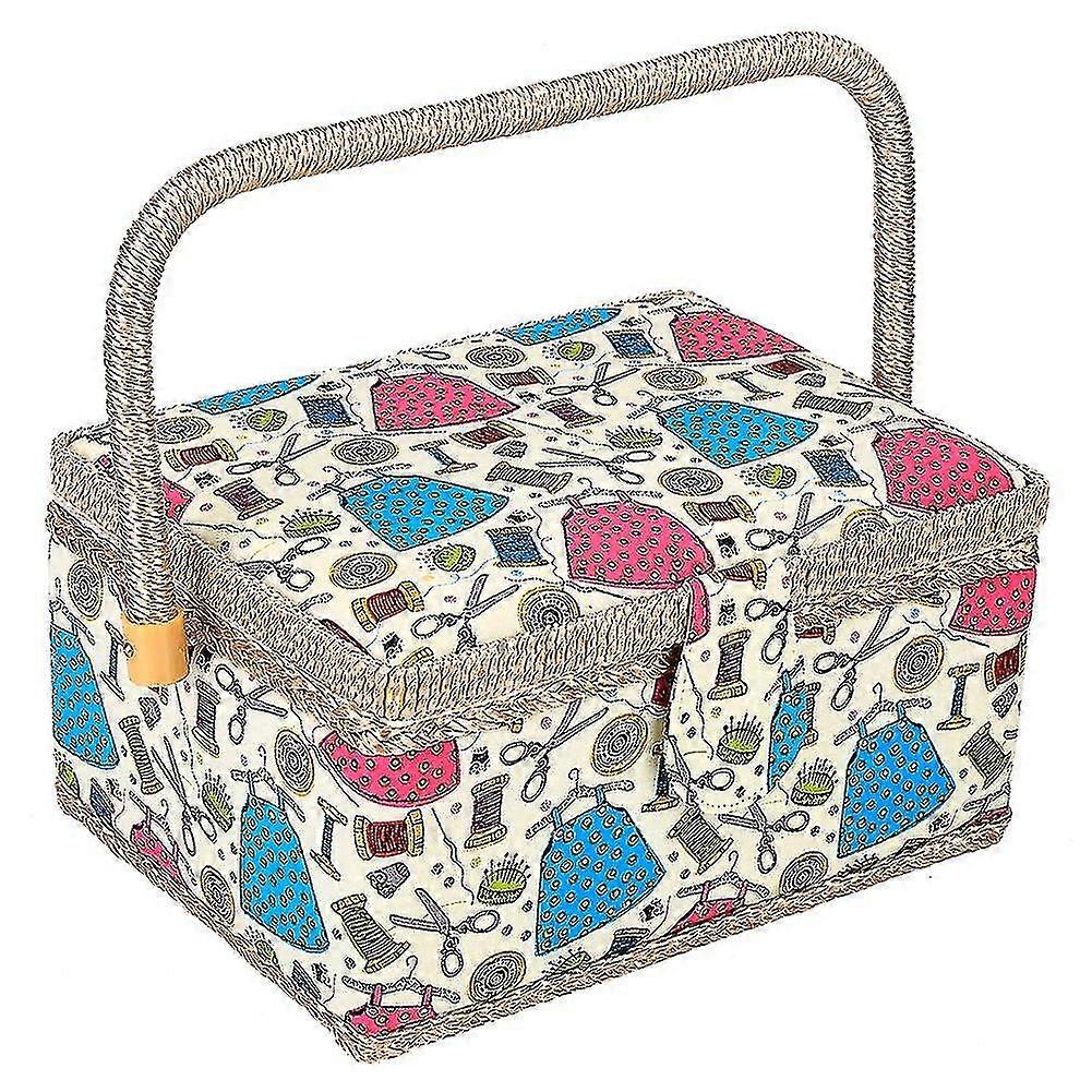 Fabric Sewing Tool Storage Box with Green Needle Thread Design