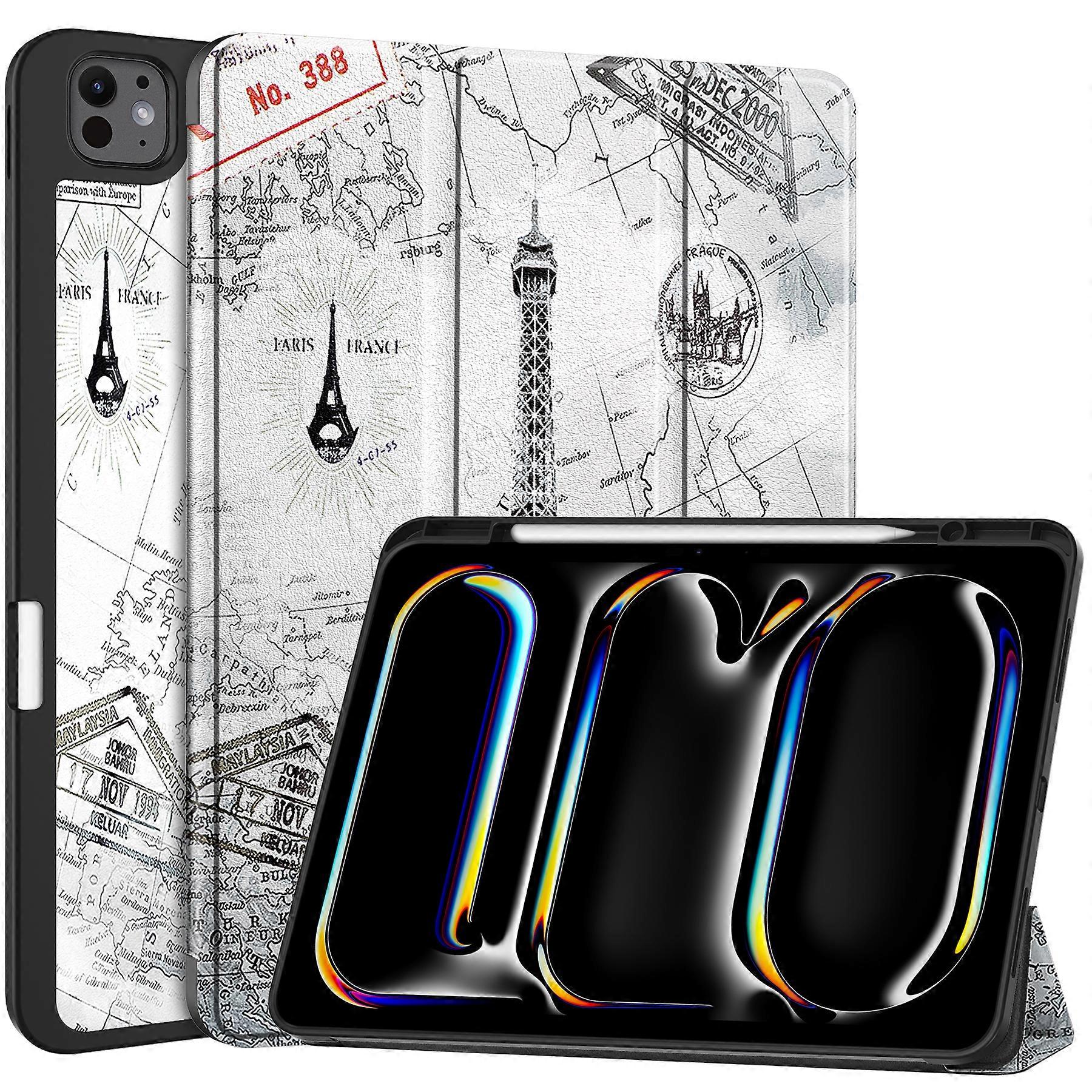 For iPad Pro 13 (2024) Tablet Case Pattern Printing Tri-Fold Stand Leather+TPU Cover with Pen Holder