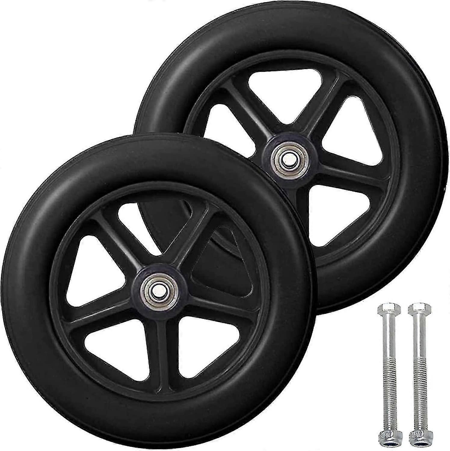 8 Zoll Vorderrolle, 2pcs Rollstuhl Ersatzräder, rutschfester Vollgummireifen, 190mm grau in schwarz, Räder für Rollstühle, Rollatoren, Walkersblack