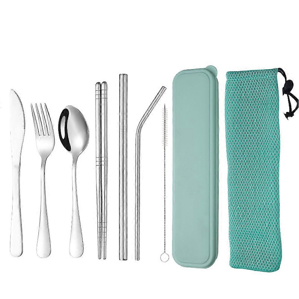 7pcs Cutlery Set Tableware Tableware Spoon Knife Fork Straw Chopsticks Stainless Steel