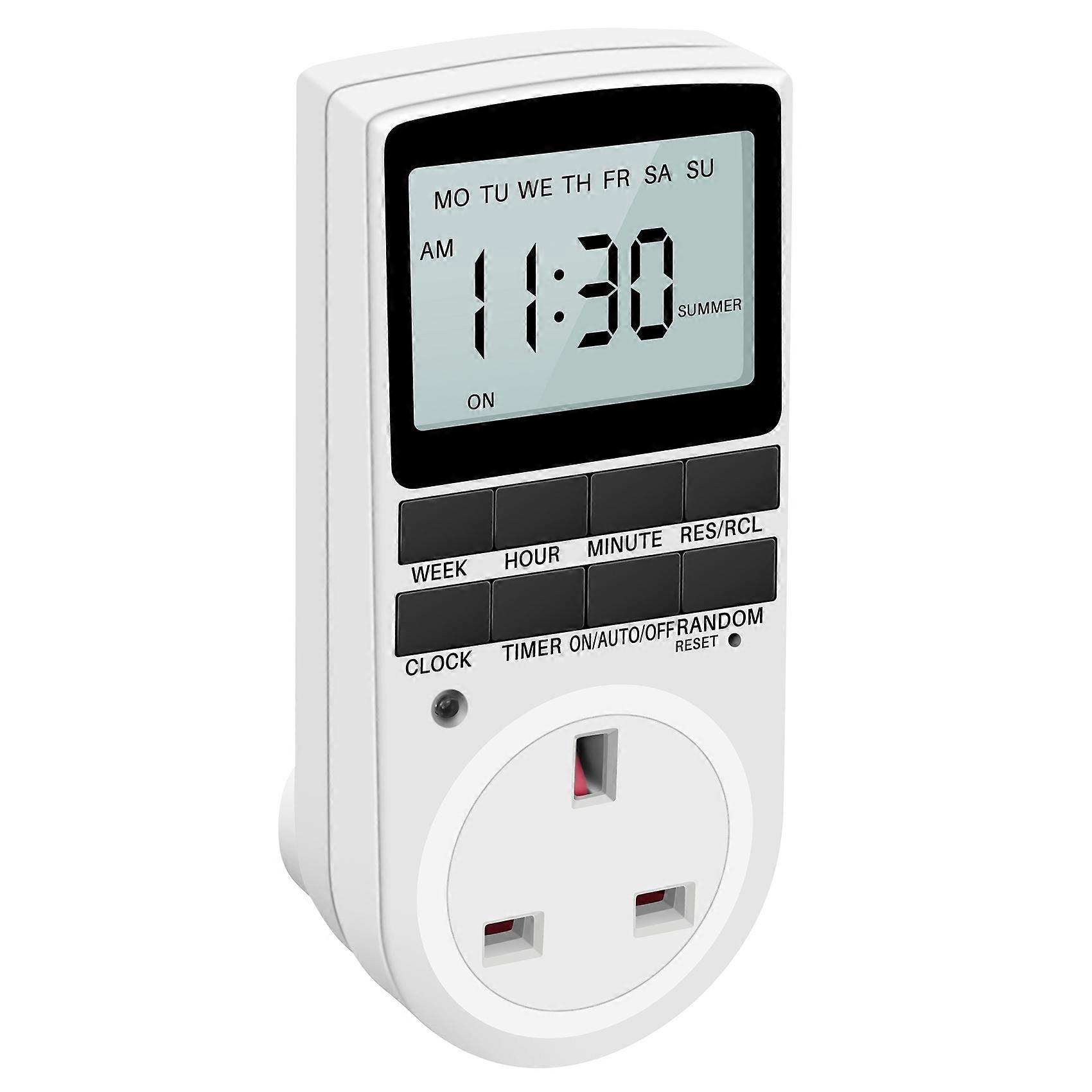 Uk Plug Digital Timer Plug Socket, Electrical Programmable Plug In Timer Switch For Light, B And More, With Large Lcd Display And Anti-Theft Random M