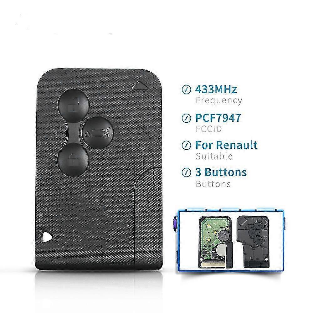 ID46 PCF7947 Chip For Renault Clio Logan Megane 2 3 Scenic Remote Key 3 Buttons 433Mhz Smart Card Emergency Insert