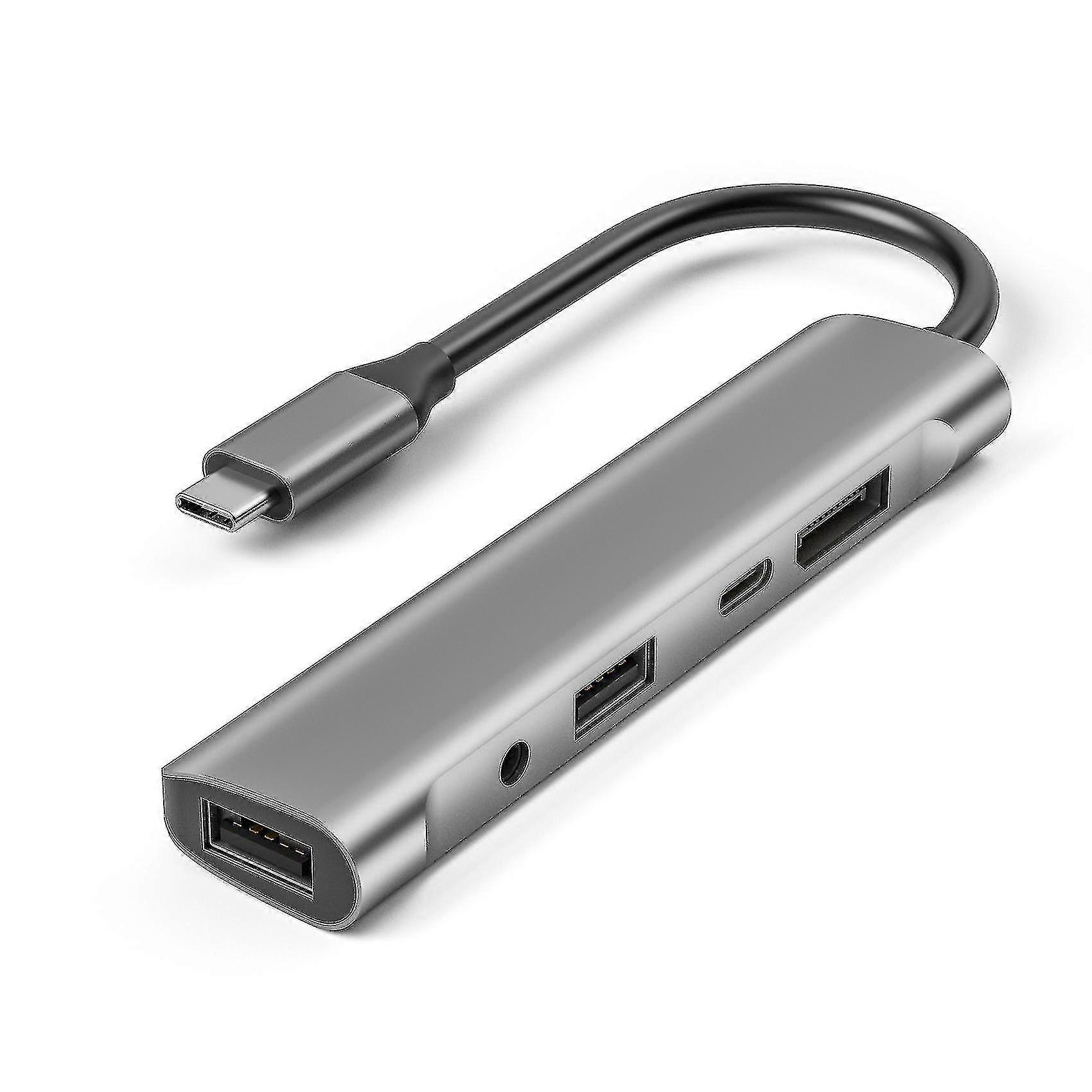 5 In 1 Usb-c Hub Adapter, 4k@60hz Displayport Usb 2.0 Type C 60w Docking Station For Laptop Desktop
