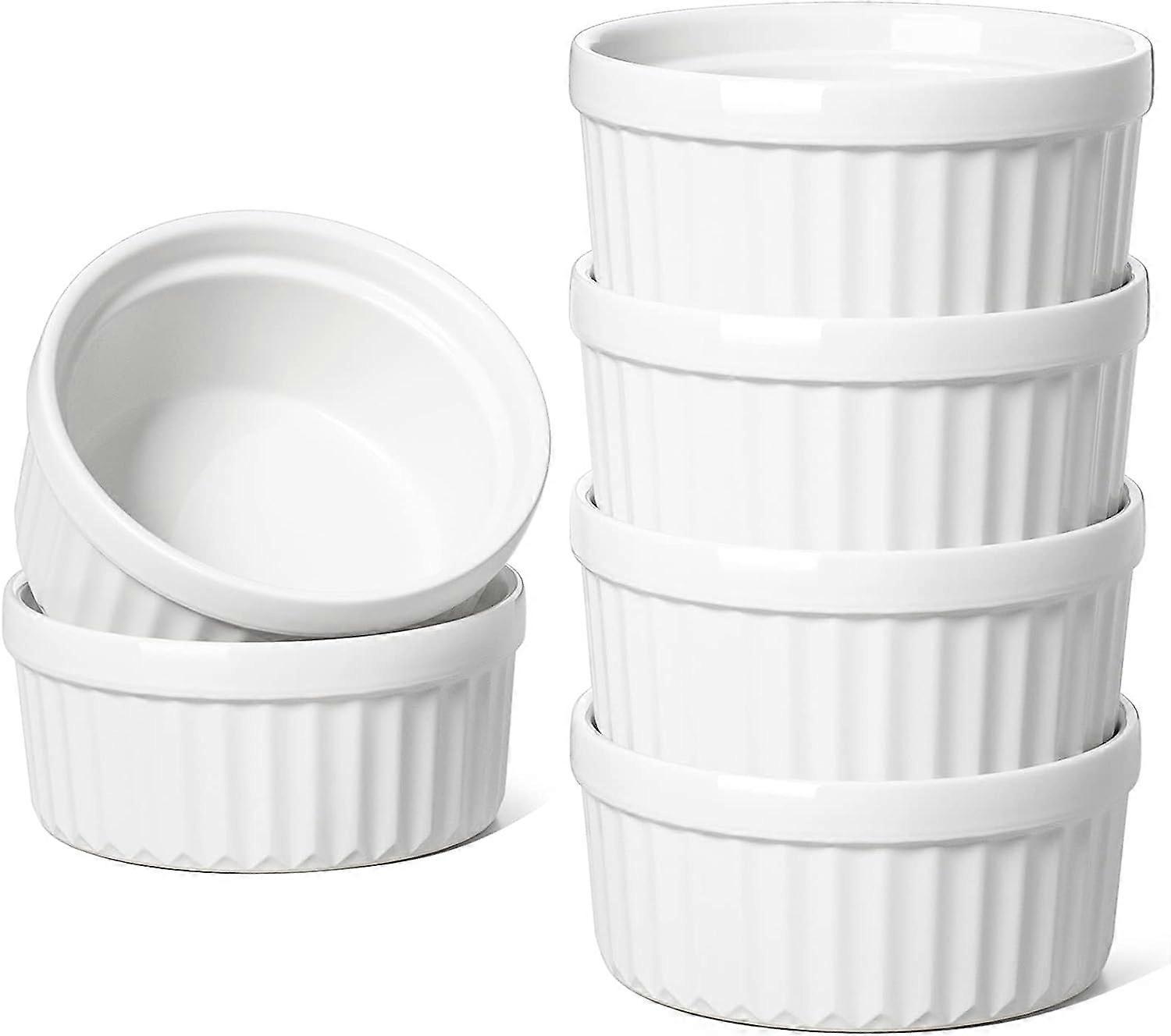 4 oz ramekins, πιάτα κρεμ μπρουλέ, σετ ramekin για σουφλέ, σάλτσες εμβάπτισης, πουτίγκα, σετ των 6, λευκό