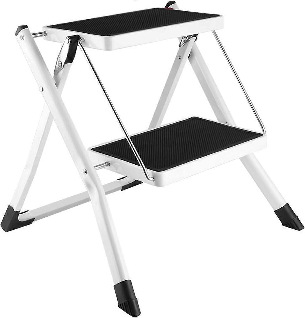2 Step Stool, Folding Step Ladder Mini Steel Stepladders Anti-Slip Sturdy Steps Wide Pedal with Portable Handle Lightweight for Home Kitchen Office 25