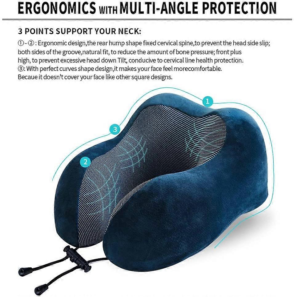 Travel Pillow, Best Memory Foam Neck Pillow Head Support Soft Pillow for Sleeping Rest, Airplane Car & Home Use (Dark Blue)