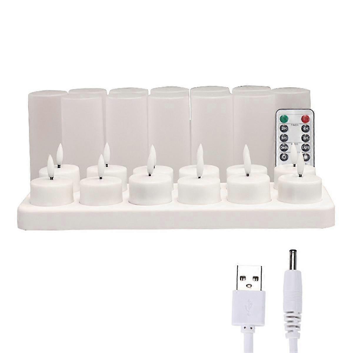 Flameless Candles with Remote Control Timer & Charging Base, 12pcs USB Rechargeable Battery LED Tea