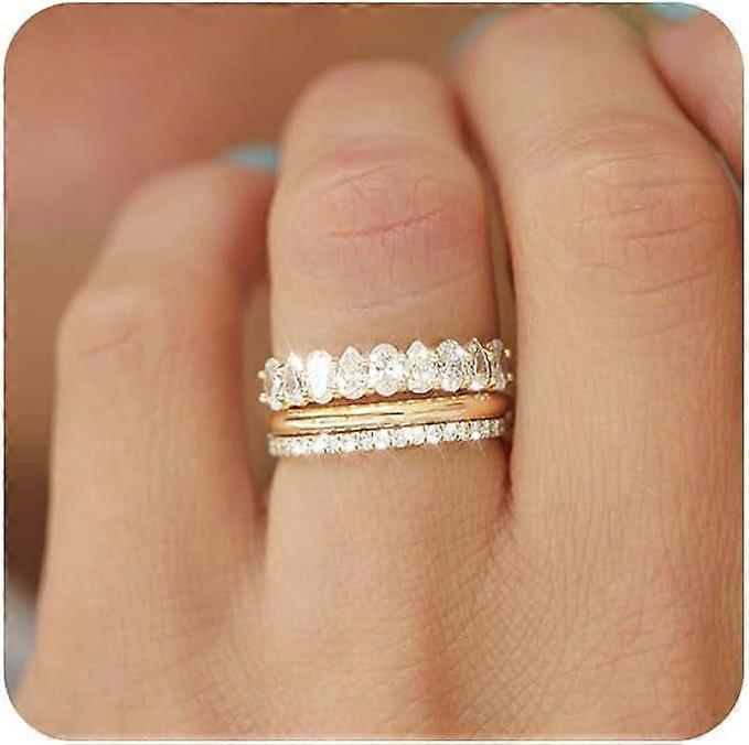 Personalized 14K Gold Diamond Stackable Women's Engagement Ring Set - Gift