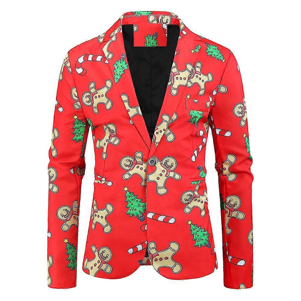 Men Christmas Long Sleeve One-button Blazer Suit Jacket Coat Pockets-MXBC
