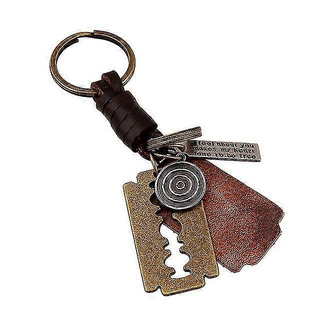 Vintage Blade Pattern Leather Keychain For Kids