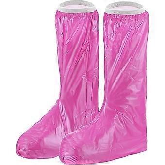 PVC Reusable Non-Slip Overshoes  ,Snow Boots Protector with Zipper for Rainy Outdoor,Pink,(M)