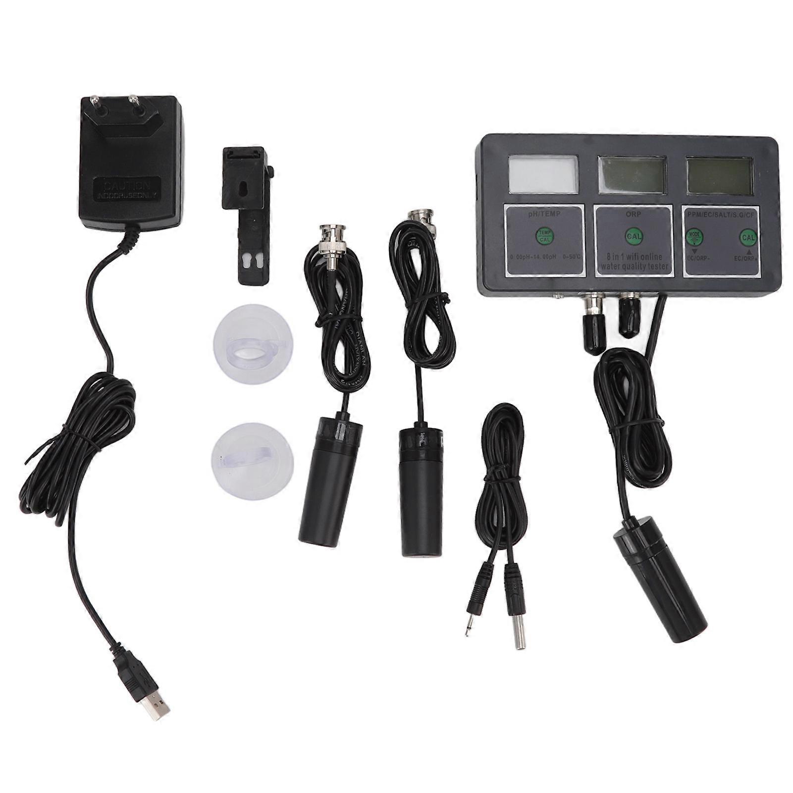 Water Quality Tester 8 in 1 Online Monitoring PH Detector Hydroponic Culturewith Monitoring Analysis Meter with Wireless WIFI APP Function for Tuya EU