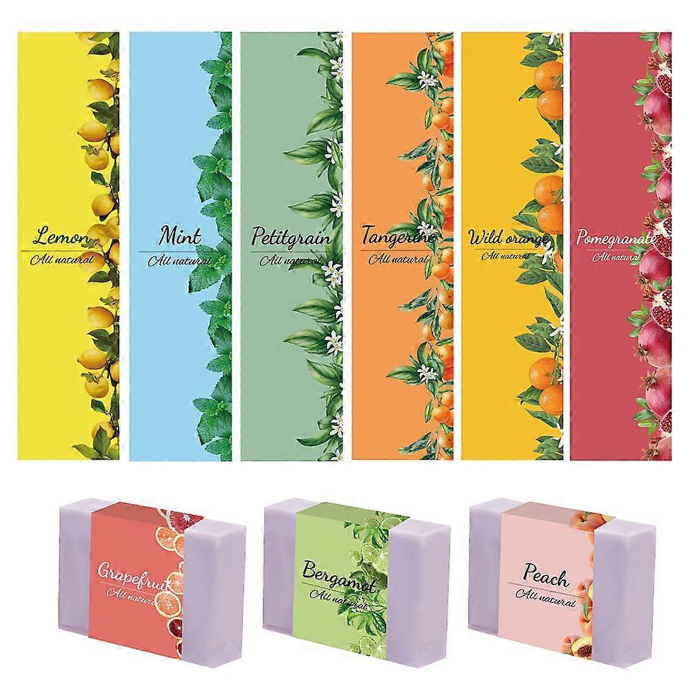 90Pcs 9 Style Handmade Soap Paper Tag Rectangle with Fruit Pattern Both Sides Coated Art Paper Tape with Tectorial Membrane for Soap Packaging Mixed C