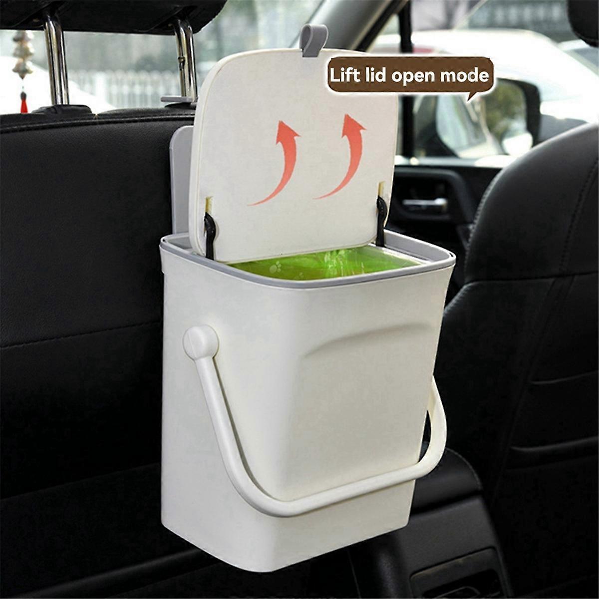 Portable Trash Can with Lid for Car Backseat Storage Organizer Car Cleaning Bin with Phone Holder