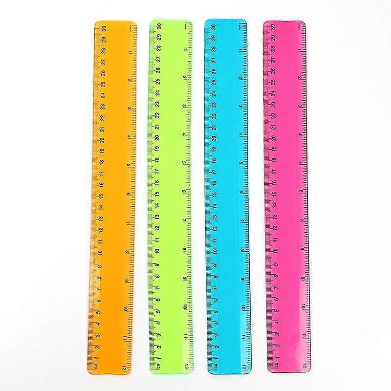 4 Pas Plastic Straight Rulers Plastic Rule Measuring Tool For Student School Office 12'',6059