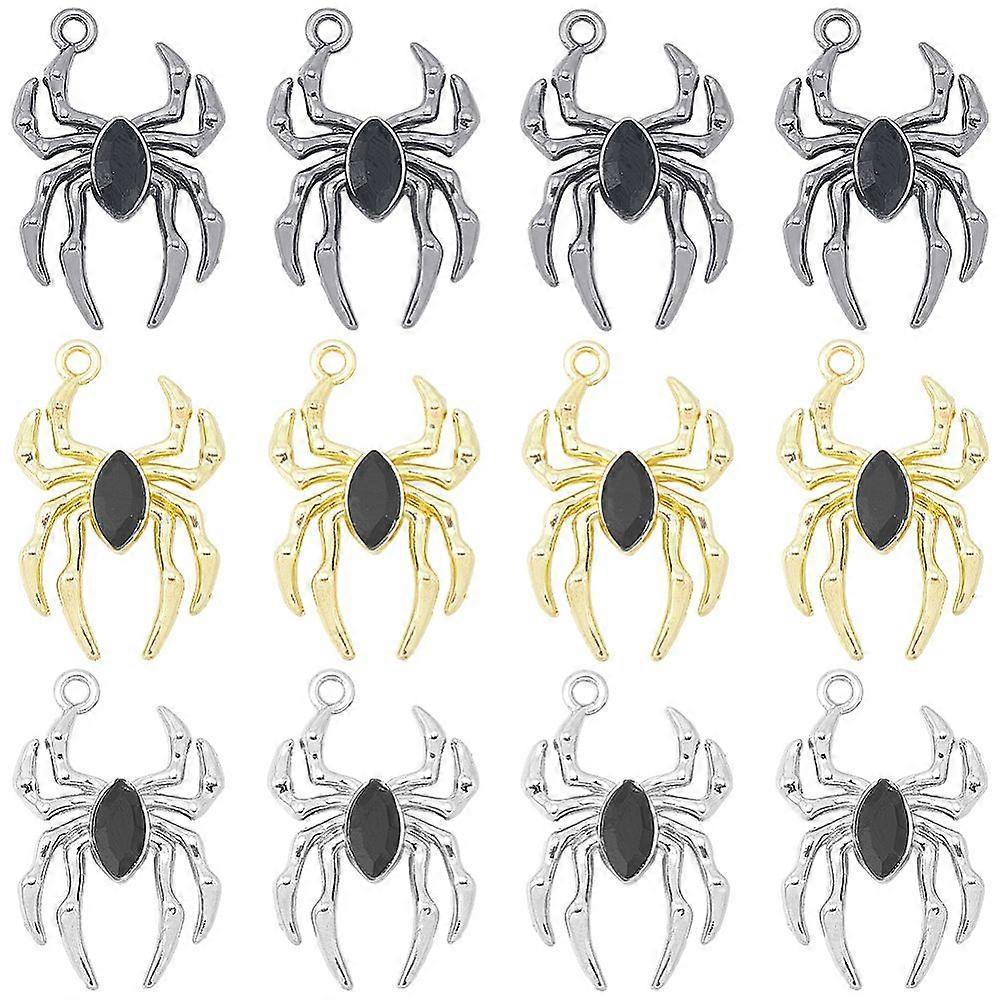 24Pcs 3 Colors Blank Glass Spider Pendant with Alloy Findings Lead Free & Cadmium Free Mixed Color 25.5x17x4.5mm Hole: 1.6mm 8Pcs/color