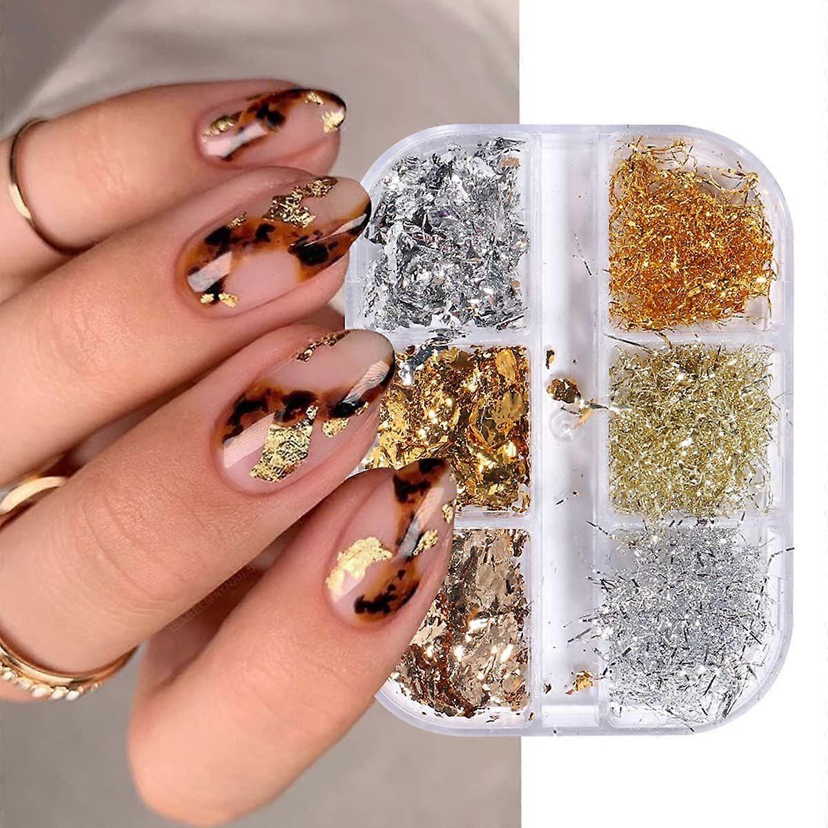 EBANKU 2 Boxen Holographische Nagelfolien – Glitzer, Gold, Silber, Bunte Flocken Für DIY Nail Art