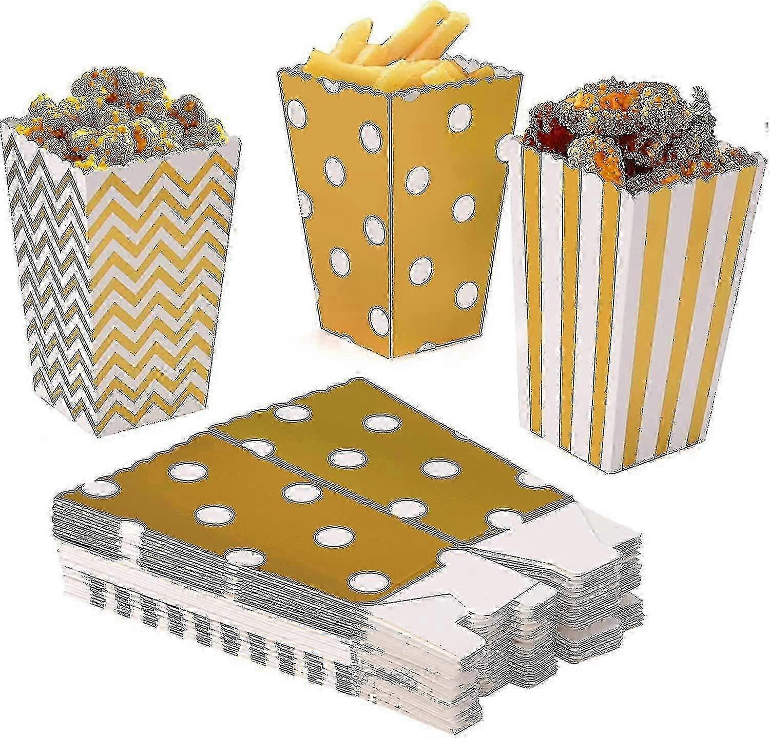Gold - Popcorn Box 120 Popcorn Boxes Paper Bag Birthday Party (stripes*40, Waves*40, Dots*40)
