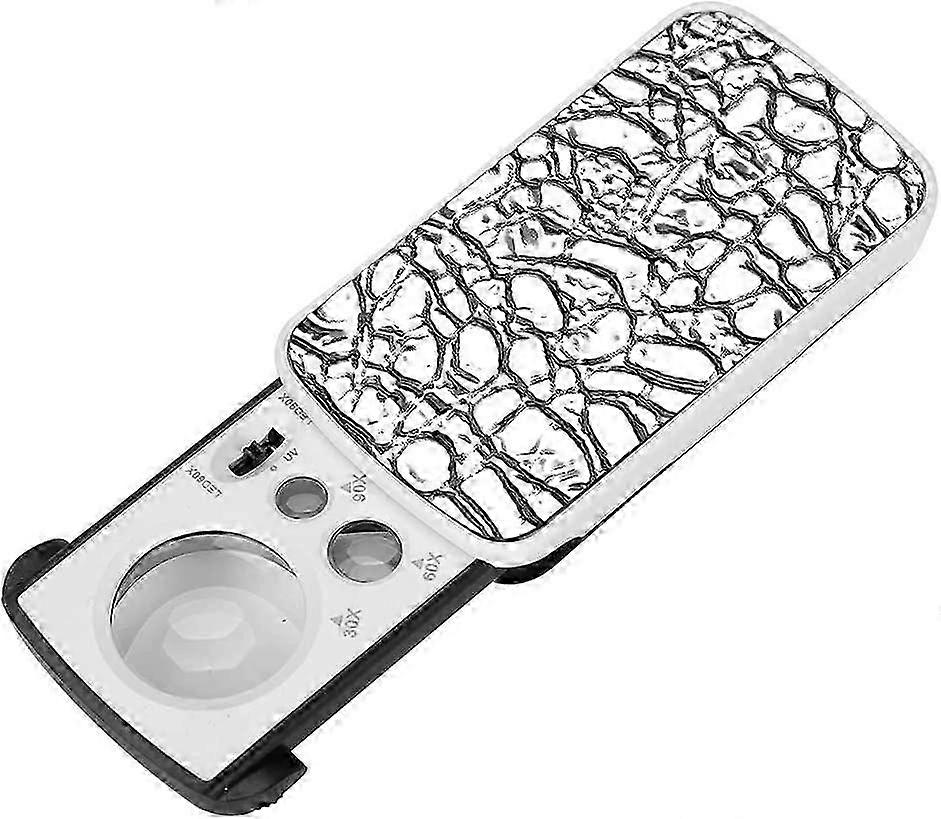 Magnifier, Portable Hand - held Magnifying Glass with 30X, 60X Magnification Options and UV Light, Decorated with Unique Cracked Pattern