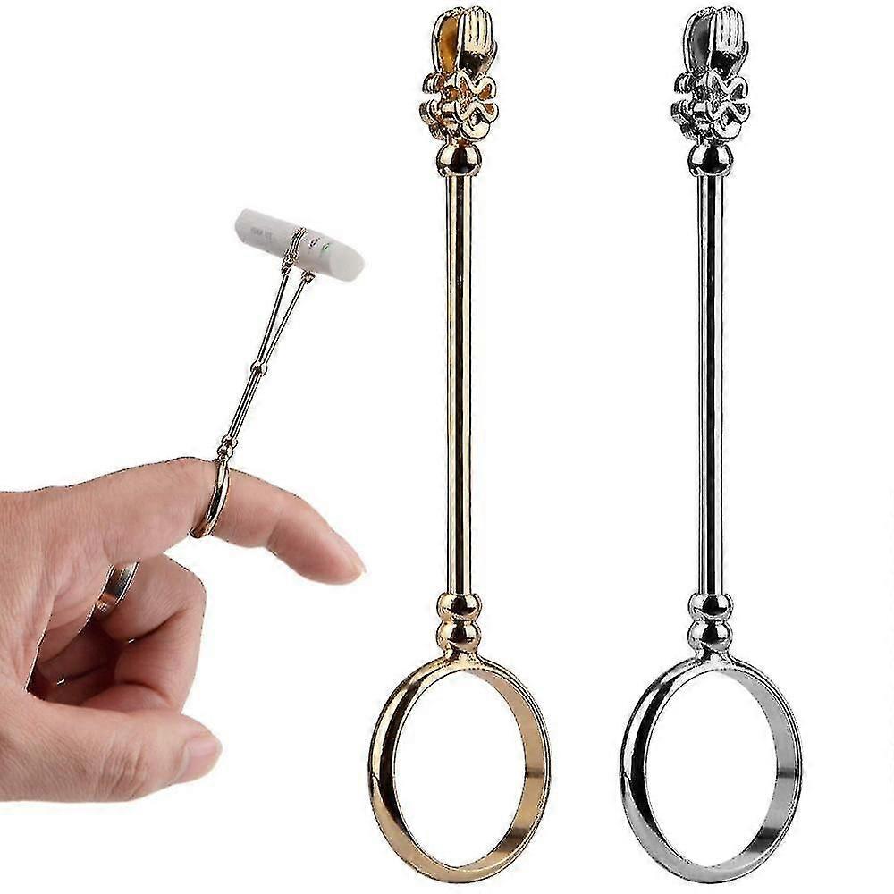 Aiex 2個シガレットホルダーリングレディエレガントリングシガレットは、男性と女性のためのあなたの指の喫煙リテーナーリングを保護します(シルバー、ゴールド)-良い