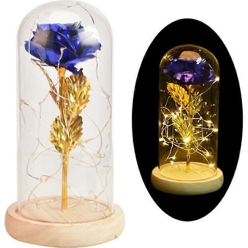 24K Gold Plated Rose - ZGEER - Romantic Eternal Rose - Blue - Decorative Object - 24K Gold Plated Wood Glass