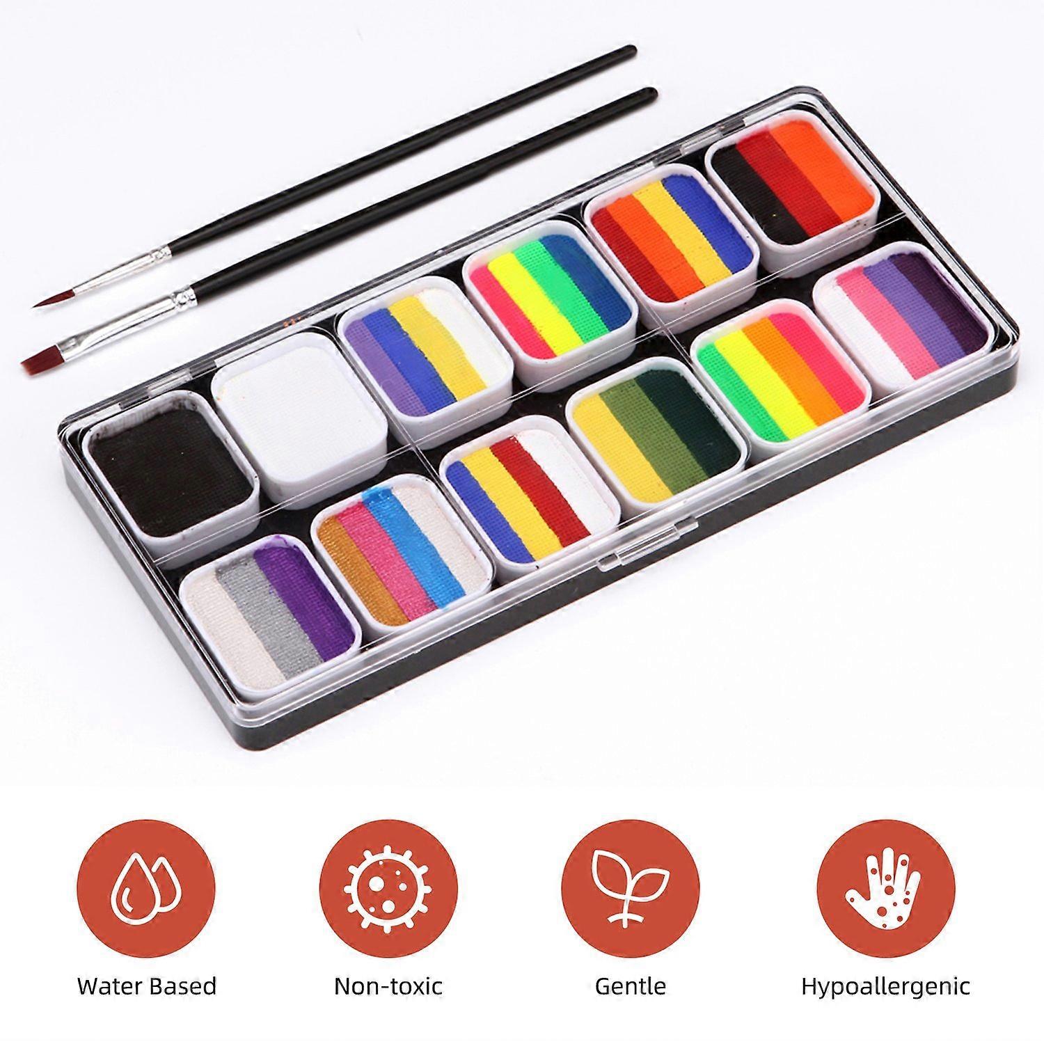 Watercolor Paint Palette Set 30 Colors Set Professional Face Split Cakes with 12PCS Brushes Safe & N