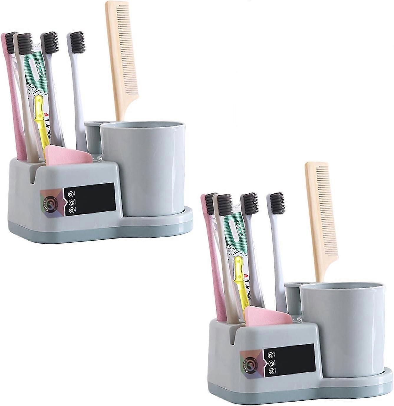 2 Pack Antibacterial Toothbrush Holder with Storage - Blue