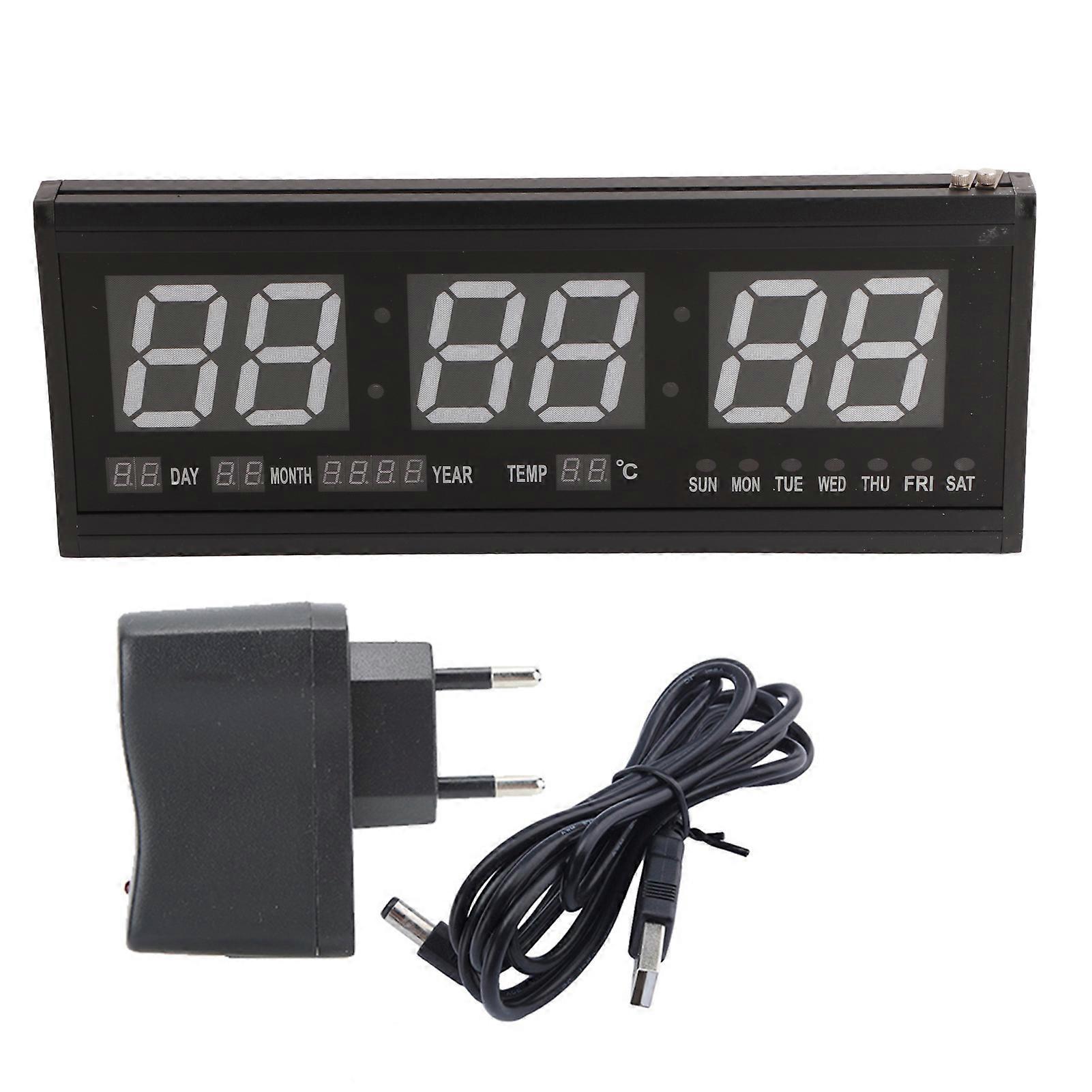 Large Modern LED Digital Wall Clock with Date and Temperature Display, 24/12 Hour Format for Office Use