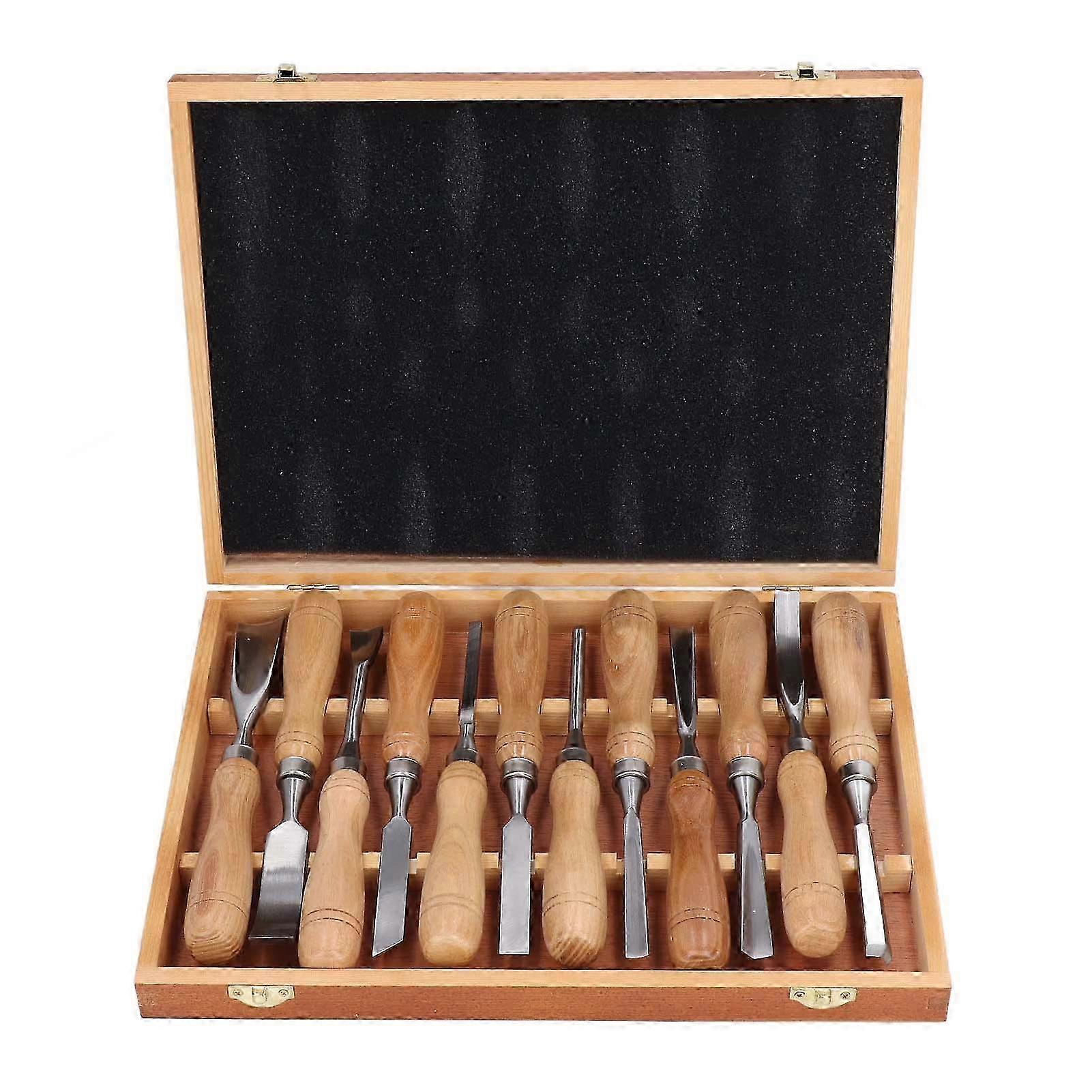 12PC Wood Carving Chisel Set with CRV Blades & Wooden Handles for DIY Crafts
