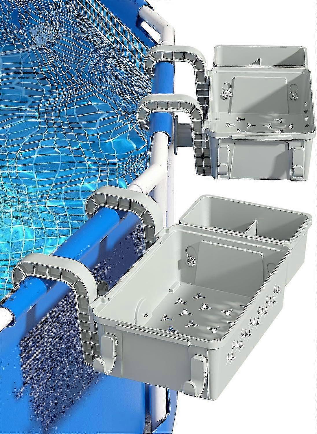 Poolside Storage Basket,Swimming Pool Storage Basket with Pool Cup Holder,Multifunctional Poolside Holder Fits for Most Frame Pools