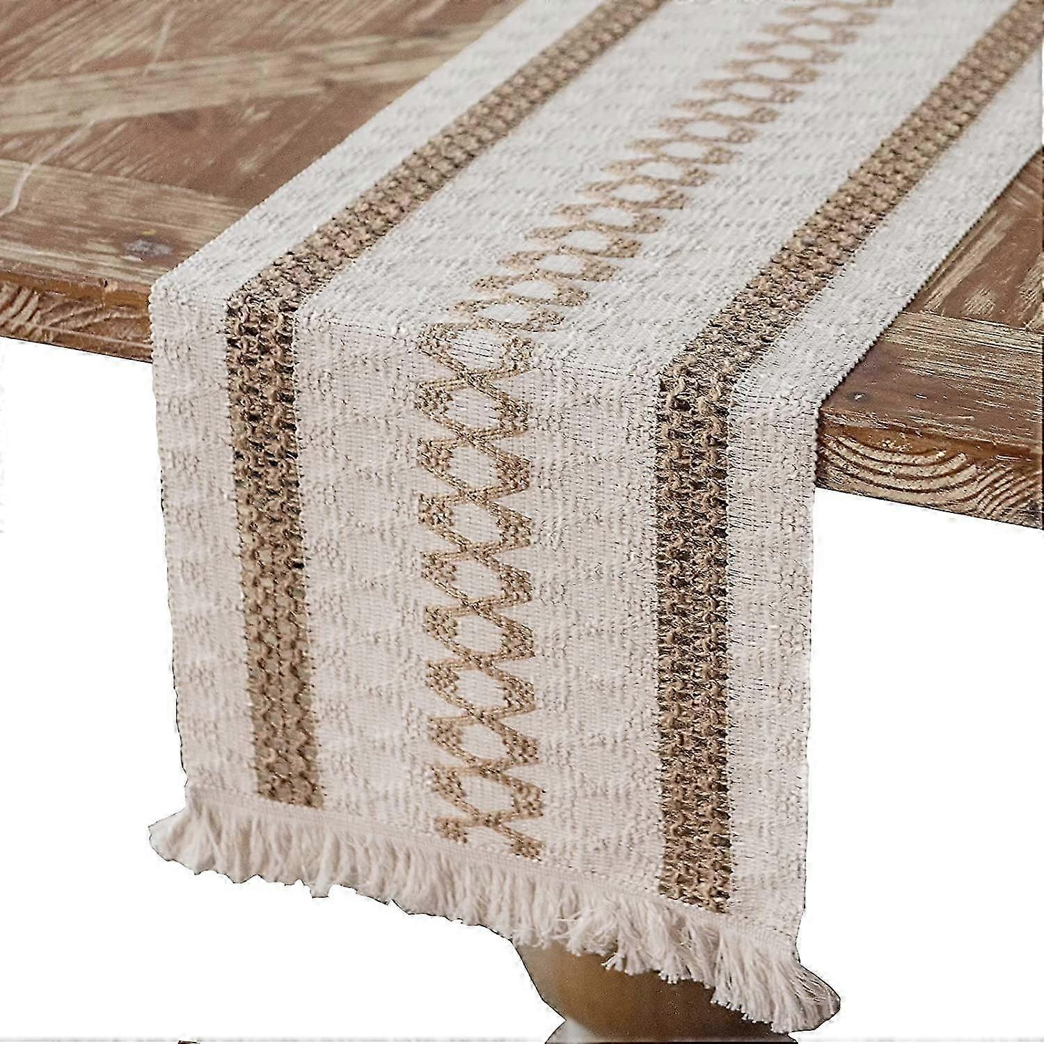 Macrame Tablecloth Cotton Linen Jute Table Cloth with Fringe Boho Christmas, 30 x 180 cm