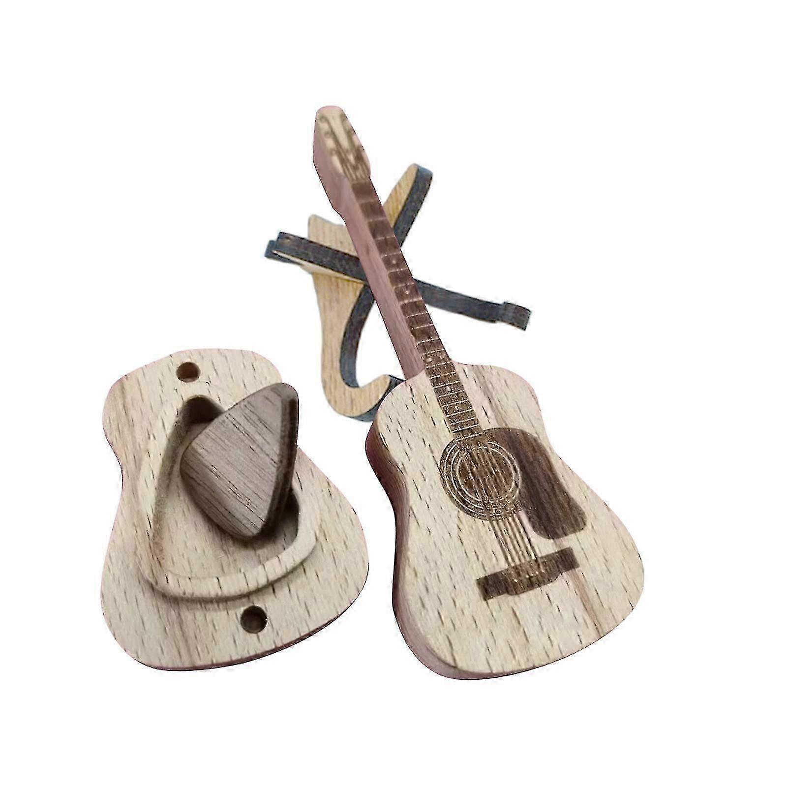 Trä akustisk gitarr plektrumlåda med stativ,Gitarrformat fodral med 1 PC plektrum, Promotion