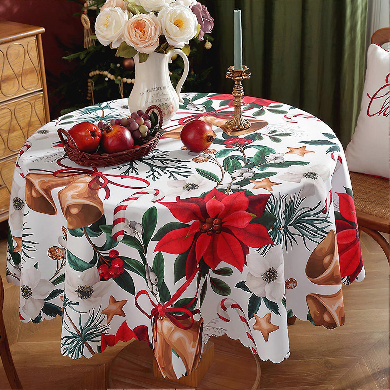 Round Christmas Tablecloth 60-Inch Diameter For Picnic Dinner Table Decor