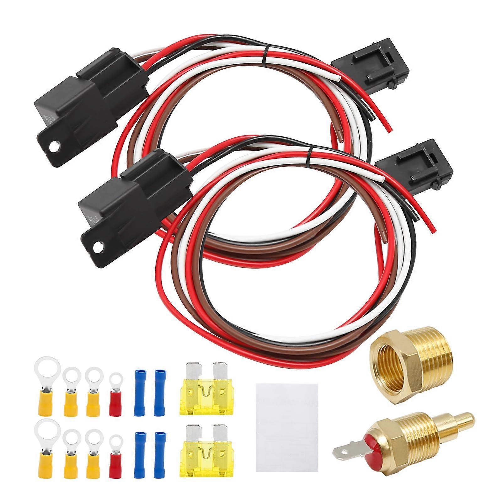 Dual Electric Cooling Fan Wire Harness Kit 185 On 175 Off Temperature Sensor Switch 40 AMP Relay