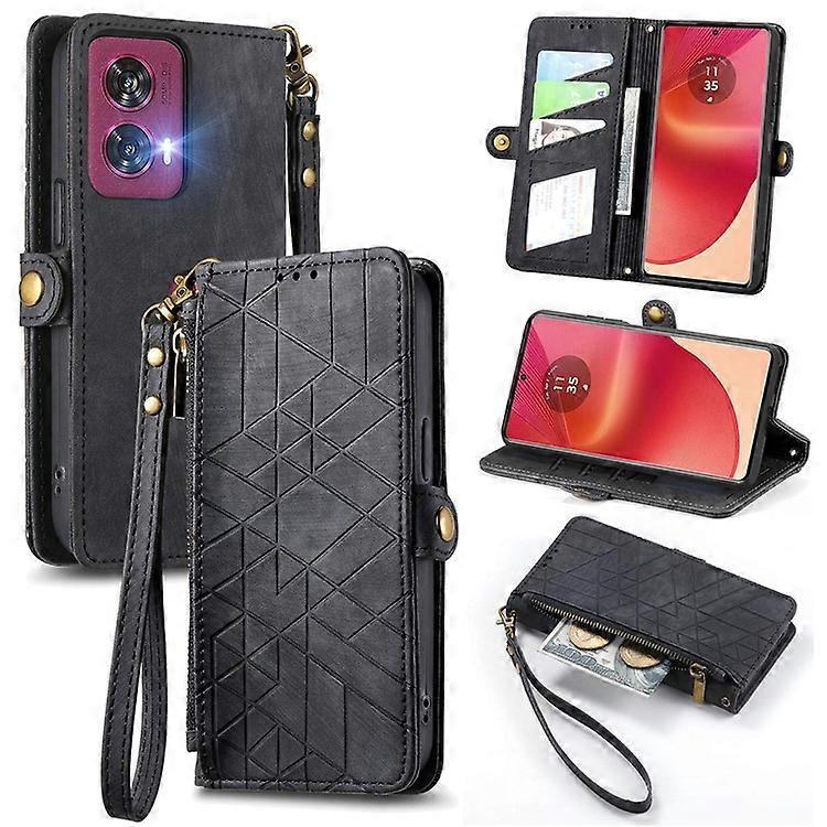 Compatible For Motorola Edge 50 Fusion 5G Case Zipper Wallet PU Leather Geometry Phone Cover