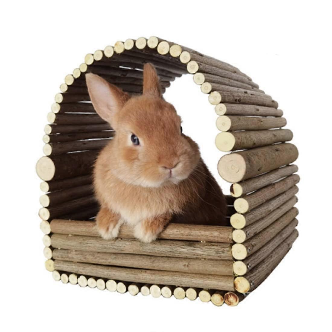 Large Wooden Rabbit Nest Bunny House and Hideouts Small Animal Play Hideaway Hut for Indoor Adult Rabbit Guinea Pig Chinchilla Habitat (Arch)
