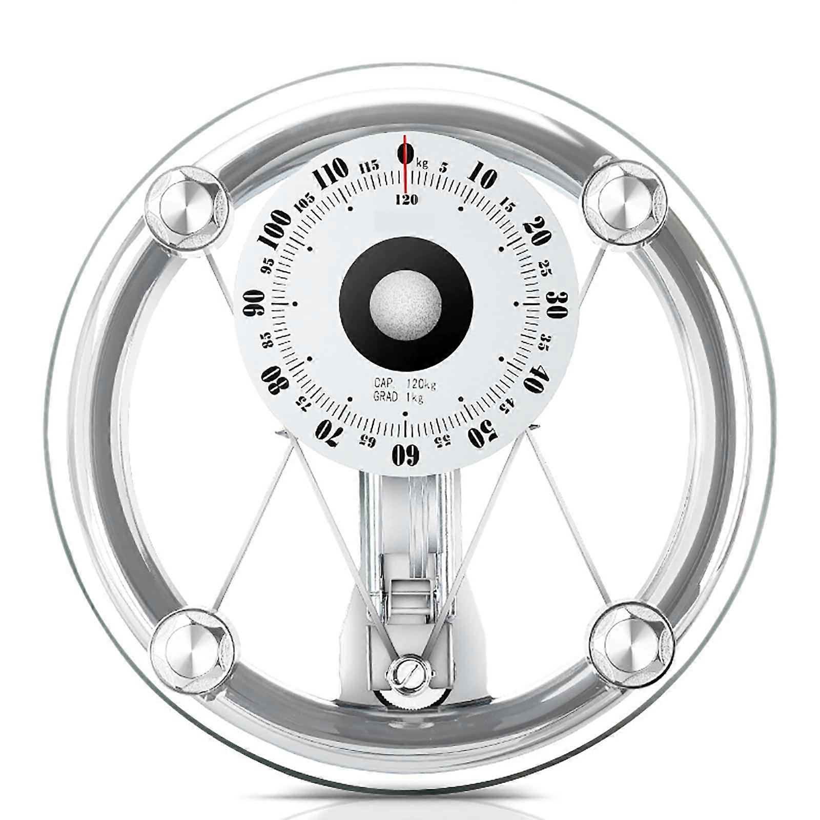 Mechanical Scale - Professional Analogue Bathroom Scale 120kg Capacity, 155mm Large Dial, Round Tempered Glass for Home and Gym Use