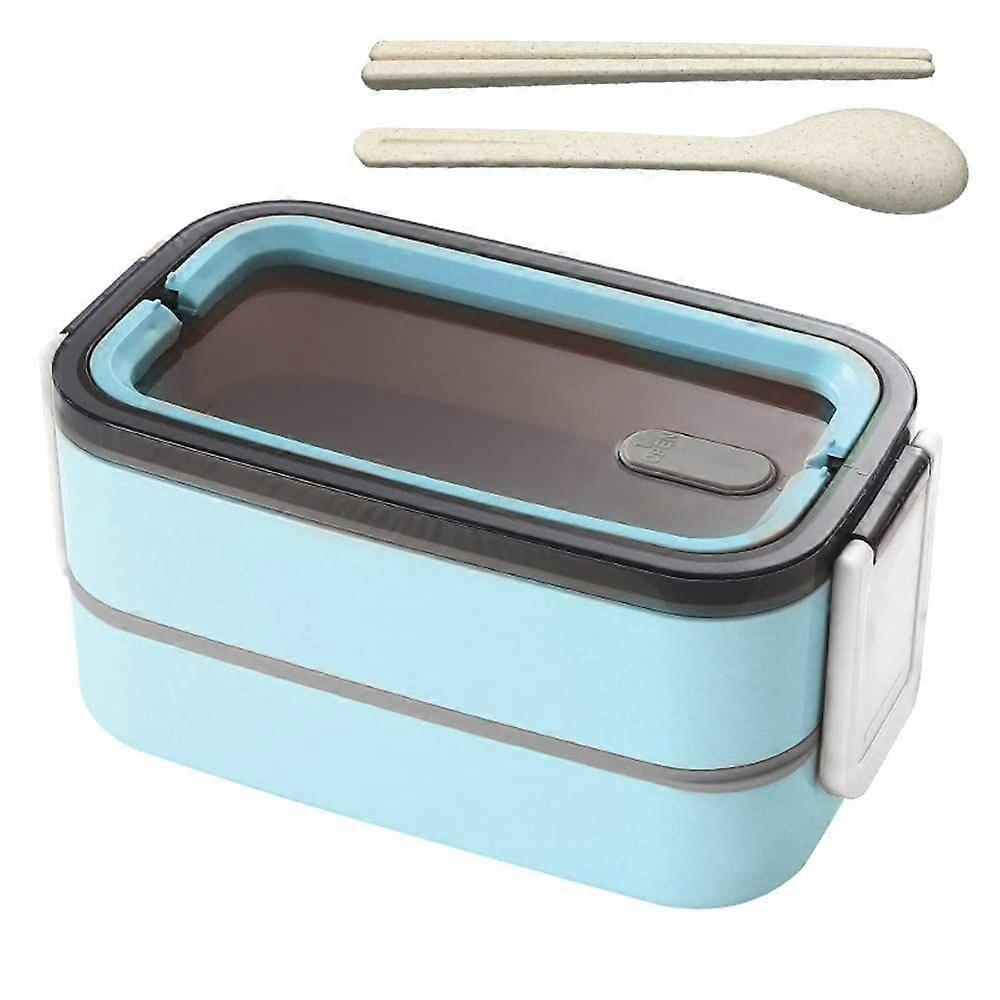 Lunch box, lunch box with fork, spoon, divider, suitable for microwave, blue