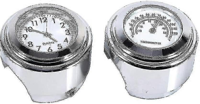 Motorcycle Clock Tabletop Thermometer, Motorcycle Handlebar Mount Watch Dial Clock Thermometer Temp White Pack