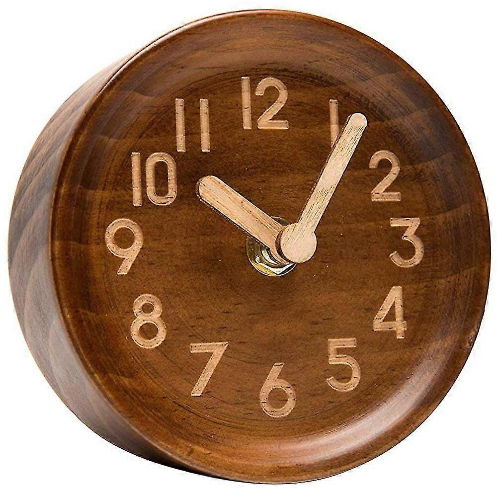 Wooden Desk & Table Analog Clock Made Of Genuine Pine(Dark)-Battery Operated With Precise Silent Sw